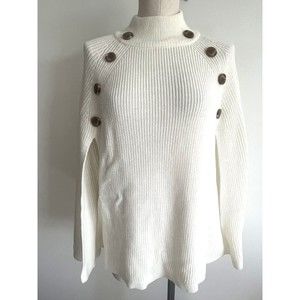 Linda Anderson Ribbed Turtleneck Ivory Cape Shawl Poncho Sweater NWOT